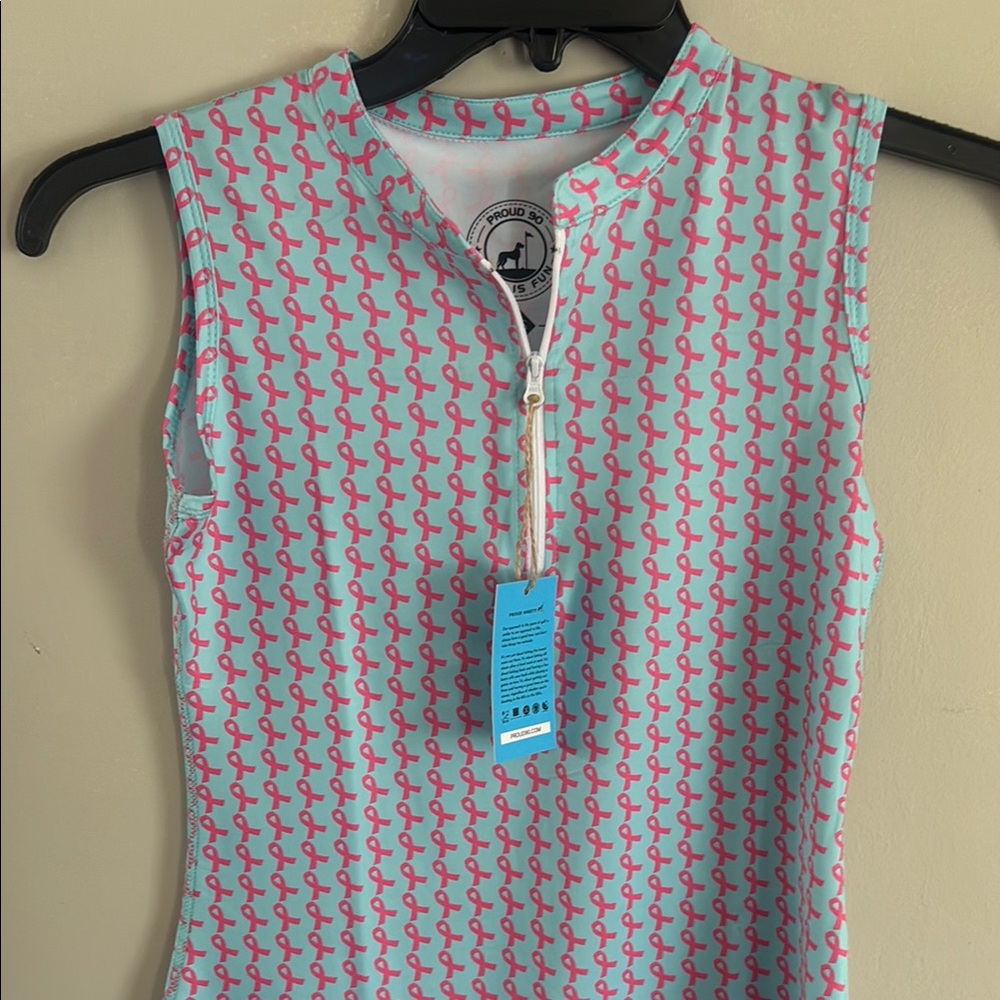 Proud 90 Breast Cancer Awareness sleeveless polo